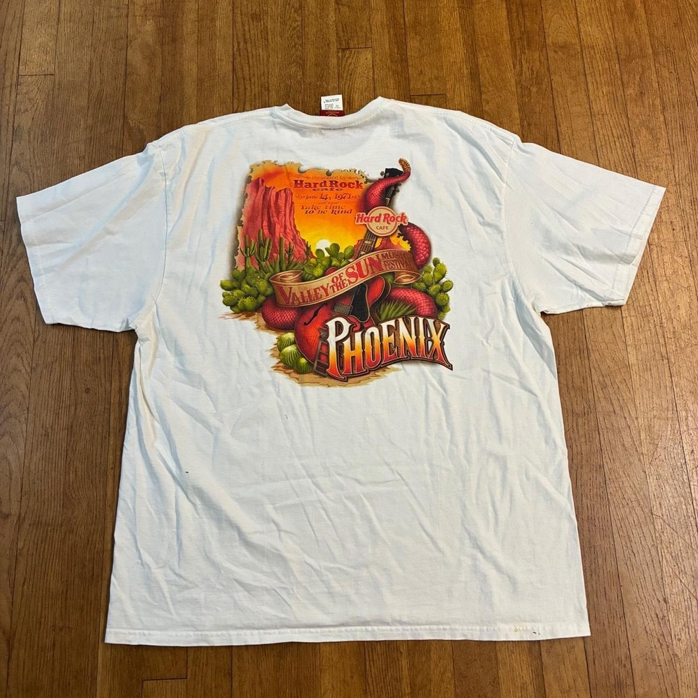 Vintage Hard Rock Cafe Phoenix Arizona T-Shirt Mens 2XL White Y2K Tourist Grunge
